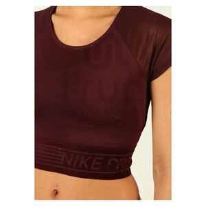 Nike Pro Mesh Cropped Top Maroon Velvet Detail Athletic Compression Tee xs